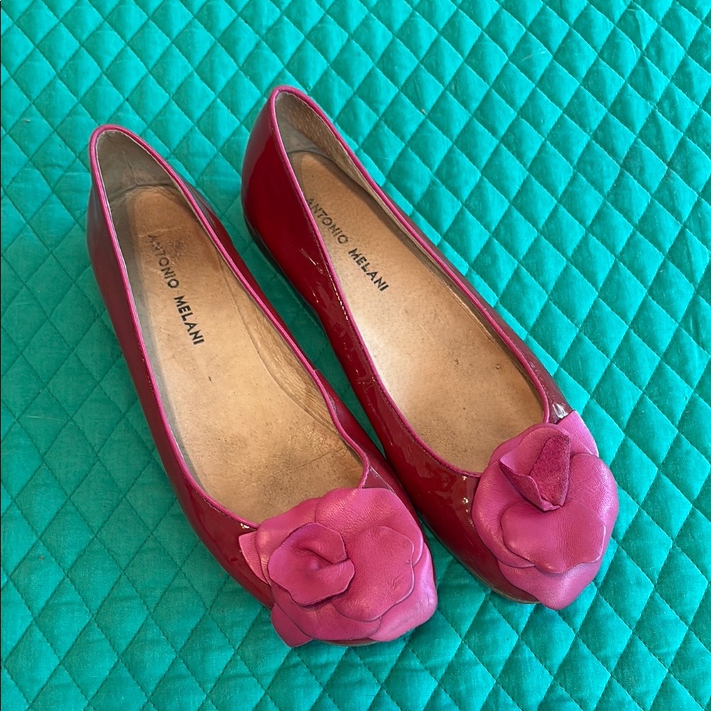 5 for $35- ANTONIO MELANI Pink Flats with Decorative Flower